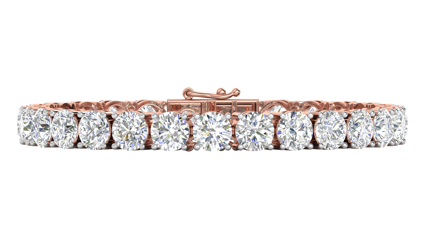 27.00 Ctw Round Brilliant Diamond Tennis Bracelet In 14K Rose Gold