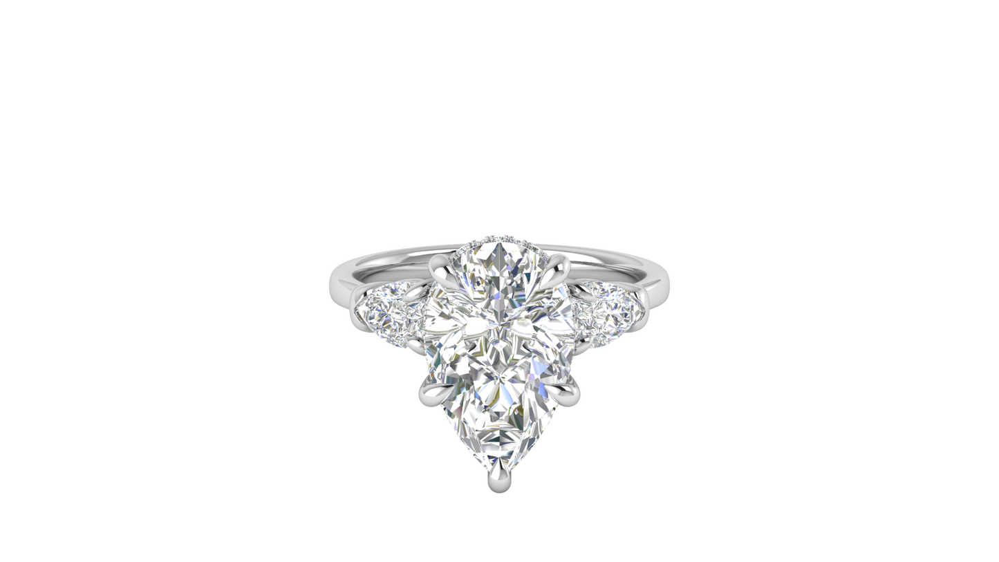 4 Carat Pear Cut Engagement Ring With Pear Shape Side Stones In 14K White Gold