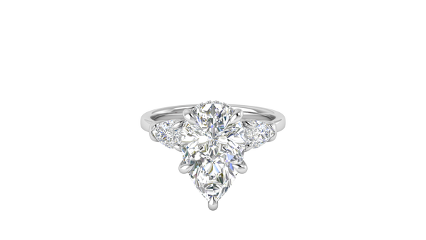 4 Carat Pear Cut Engagement Ring With Pear Shape Side Stones In 14K White Gold