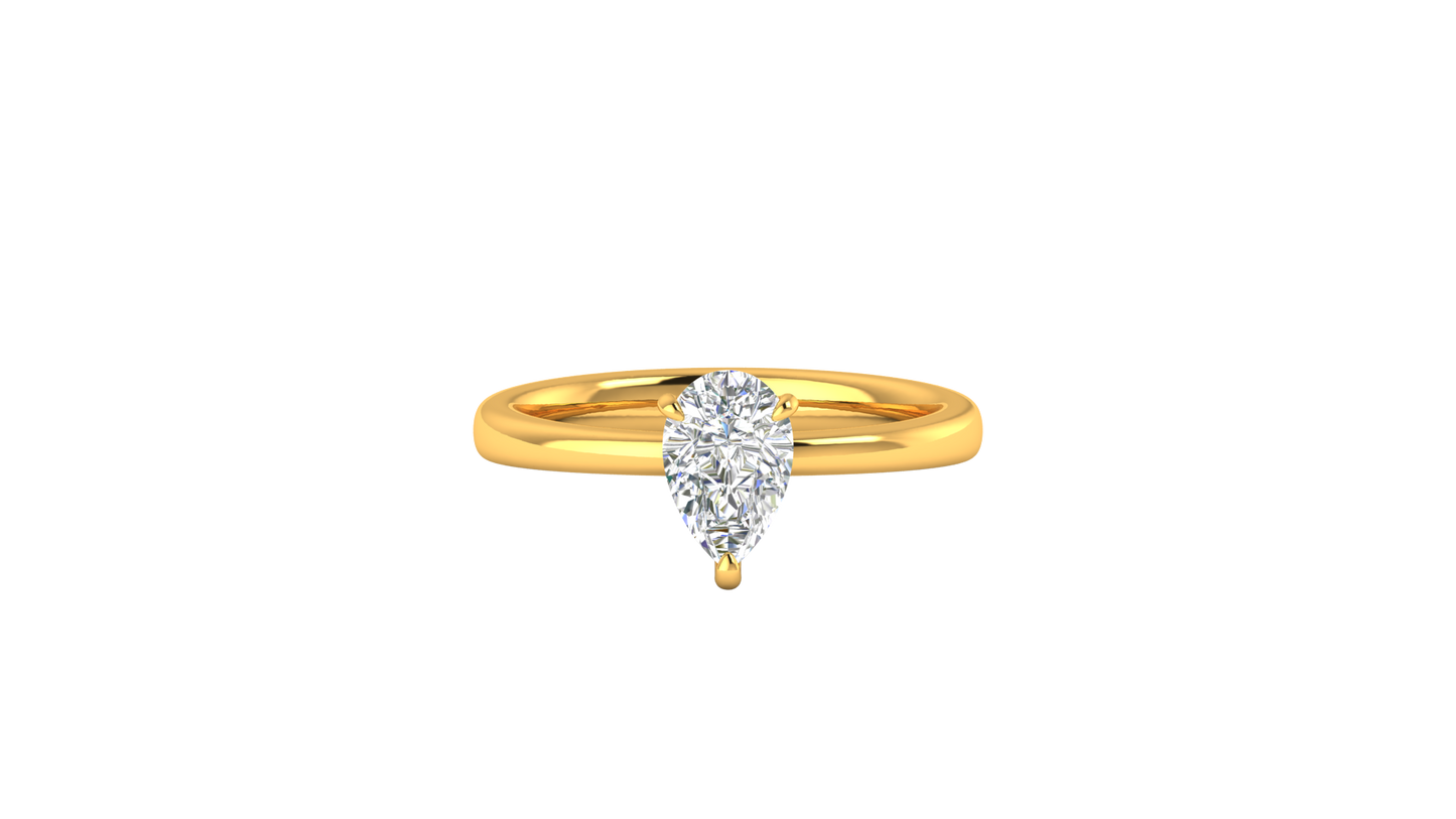 1.00 Ctw Pear Cut Solitaire Engagement Ring Set In 14K Yellow Gold