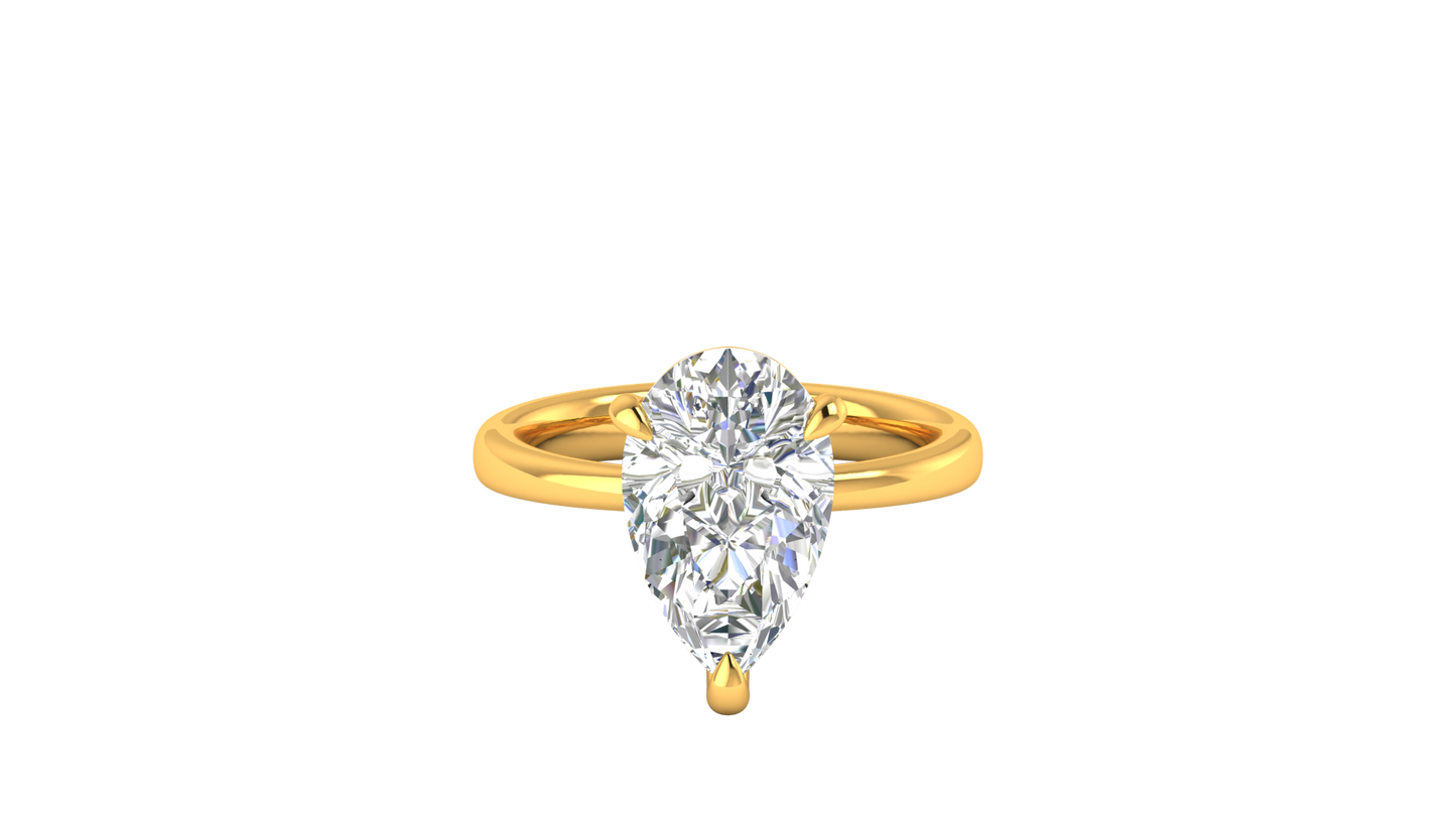 4.00 Ctw Pear Cut Solitaire Engagement Ring Set In 14K Yellow Gold