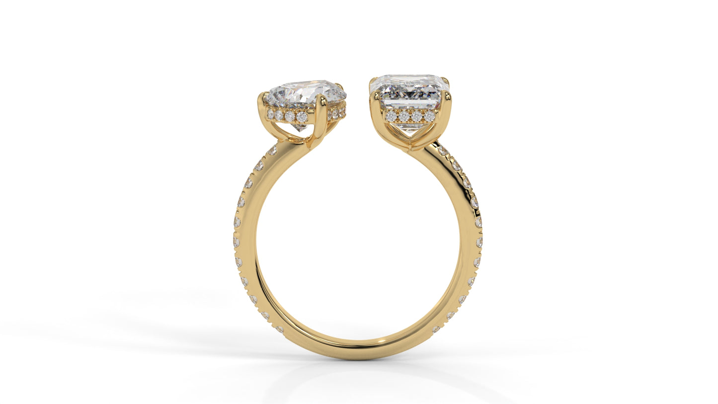 4.50 CTW Toi et Moi Diamond Ring in 14K Yellow Gold with Pear and Emerald Cut Diamonds