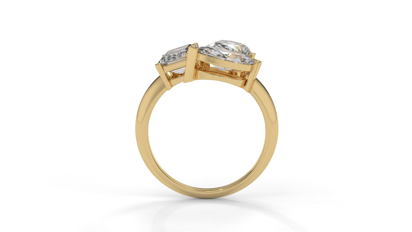 3.00 CTW Three-Stone Toi et Moi Diamond Ring in 14K Yellow Gold with Pear, Emerald, and Marquise Diamonds