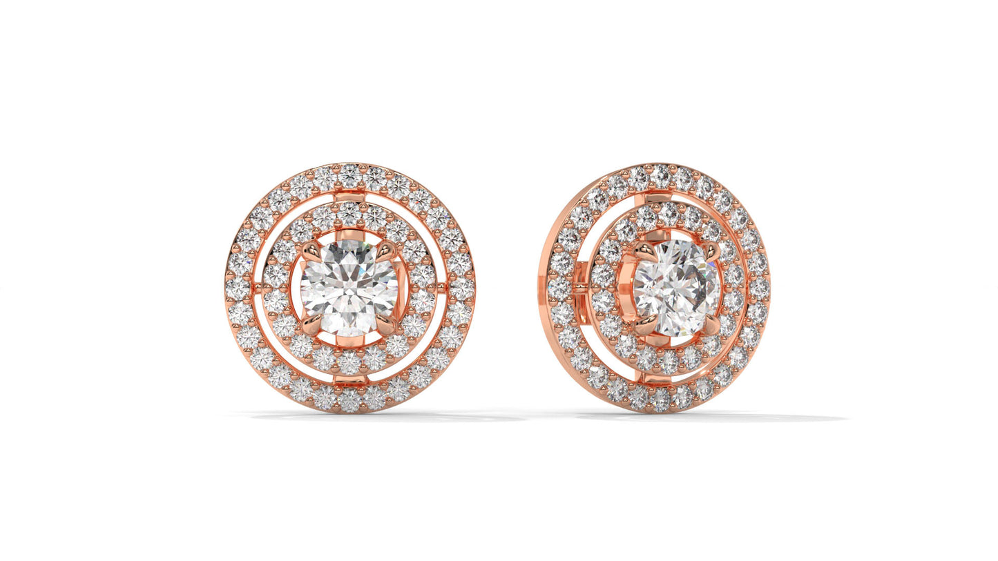 1.92 CTW Round Diamond Double-Halo Stud Earrings in 14K Rose Gold