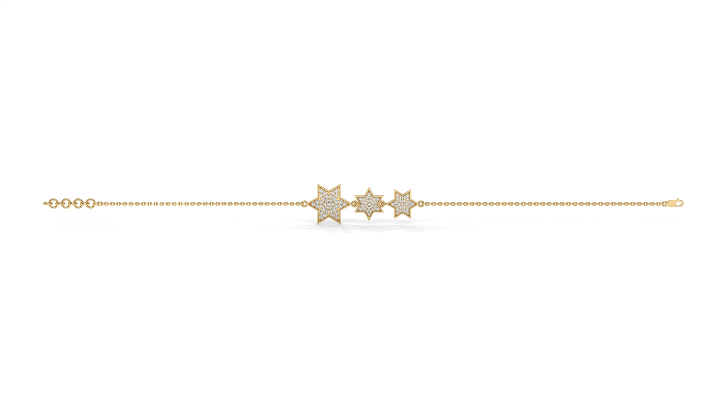 0.45 CTW Diamond Star Bracelet in 14K Yellow Gold – Triple Star Pavé Design