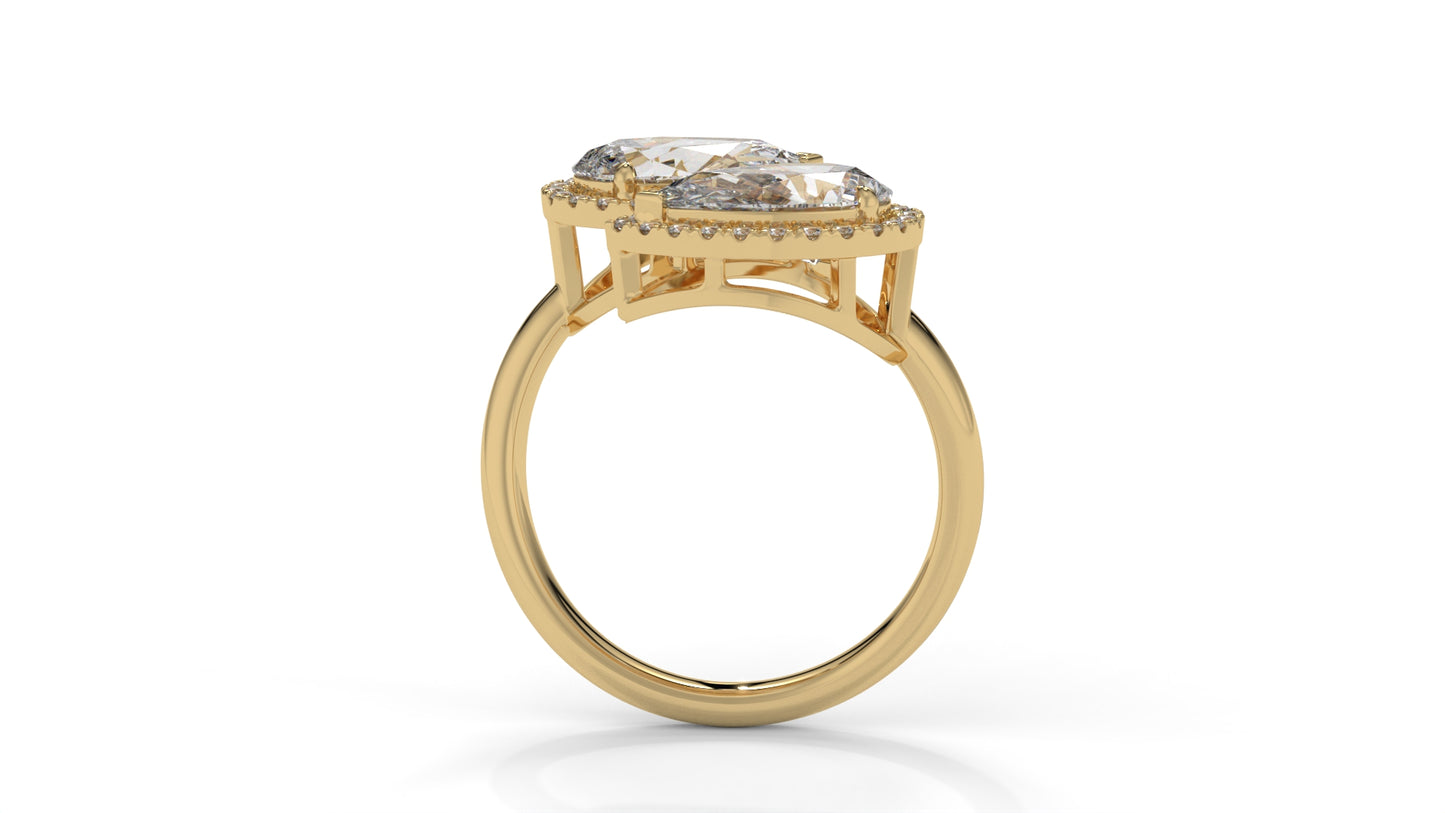 1.95 CTW Toi et Moi Diamond Ring in 14K Yellow Gold with Pear and Round Cut Diamonds