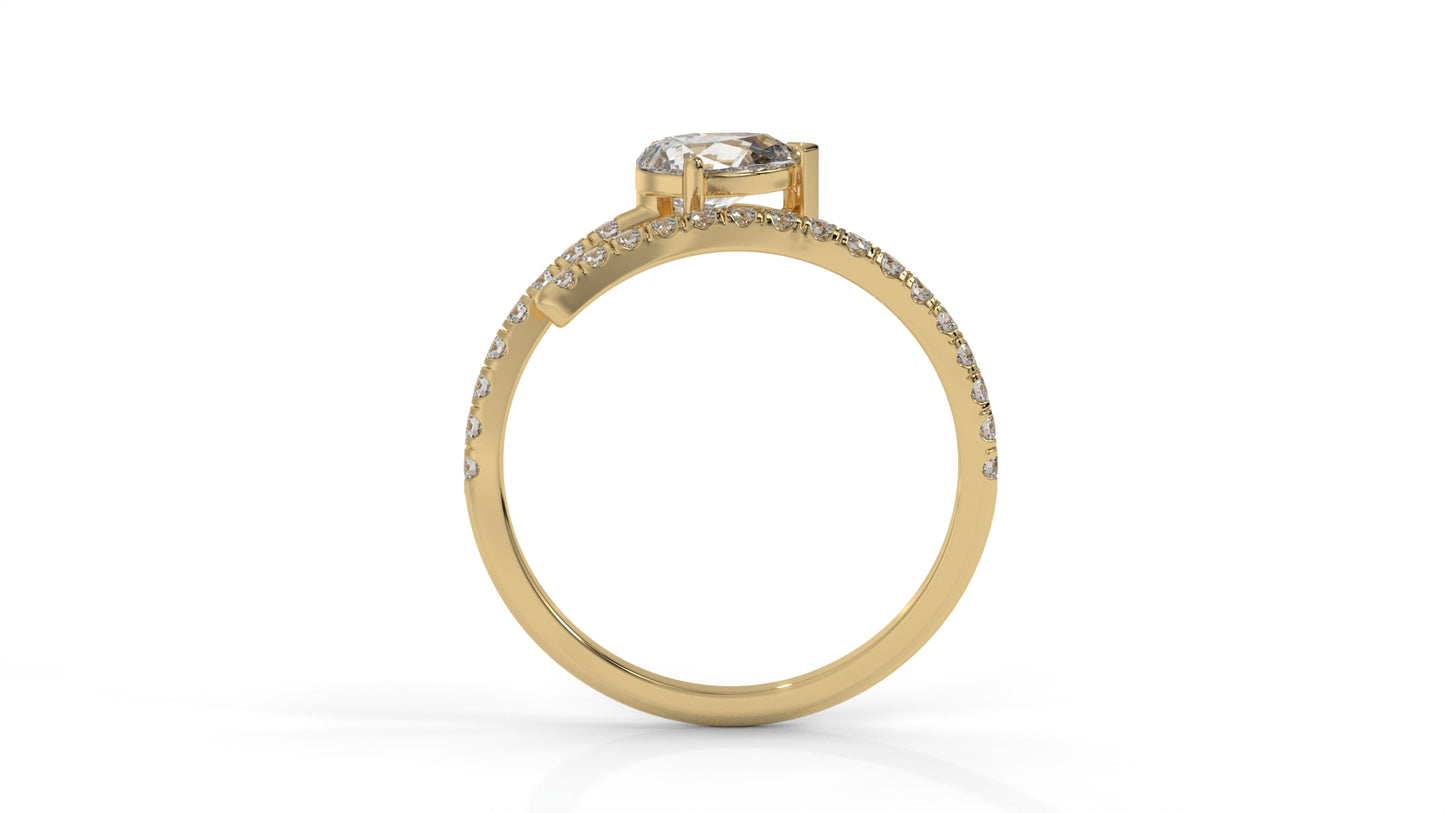 1.03 CTW Pear Diamond Wrap Ring in 14K Yellow Gold with Pavé Band