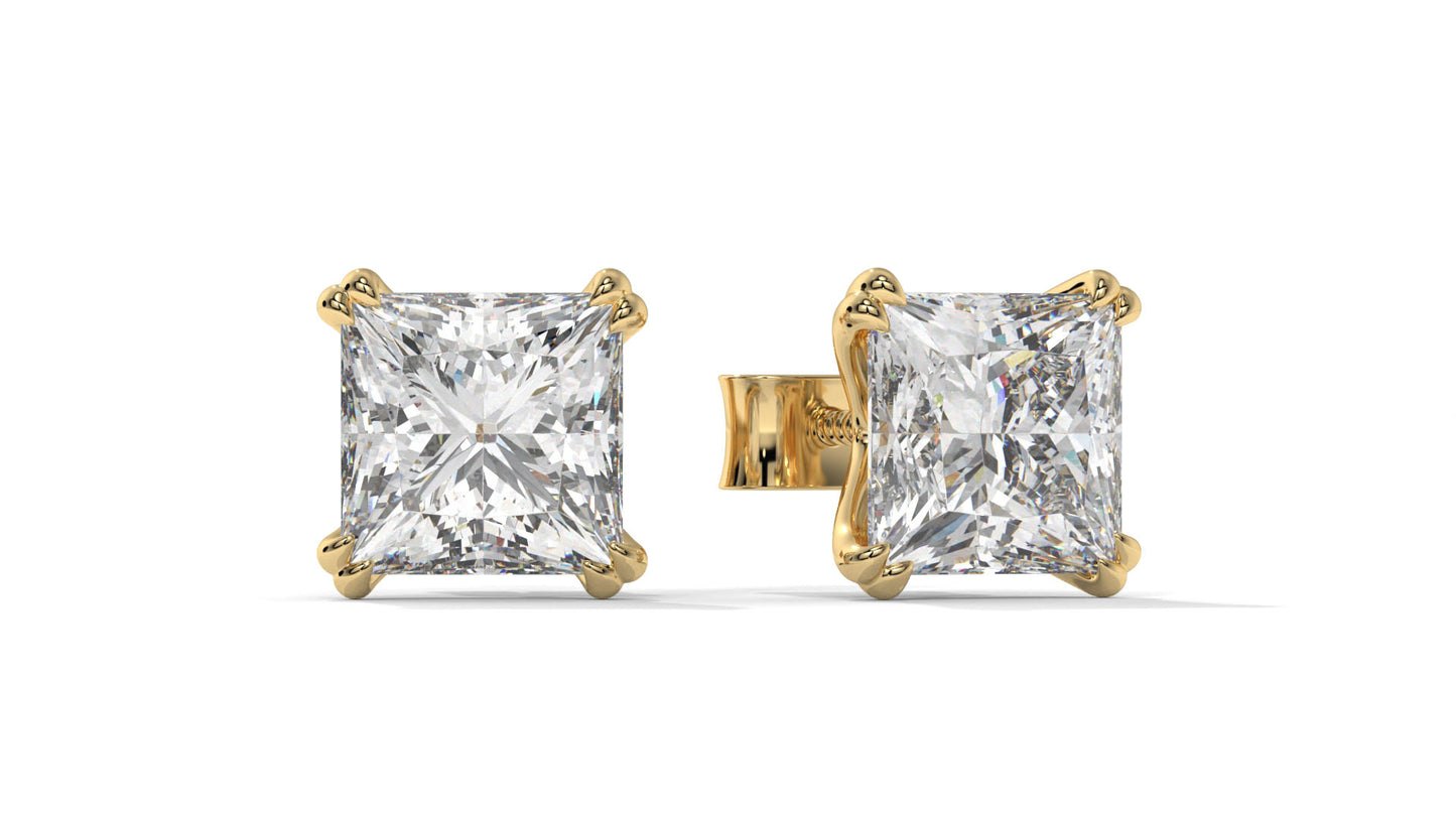 3 CTW Princess-Cut Diamond Stud Earrings In 14K Rose Gold – Four-Prong Setting
