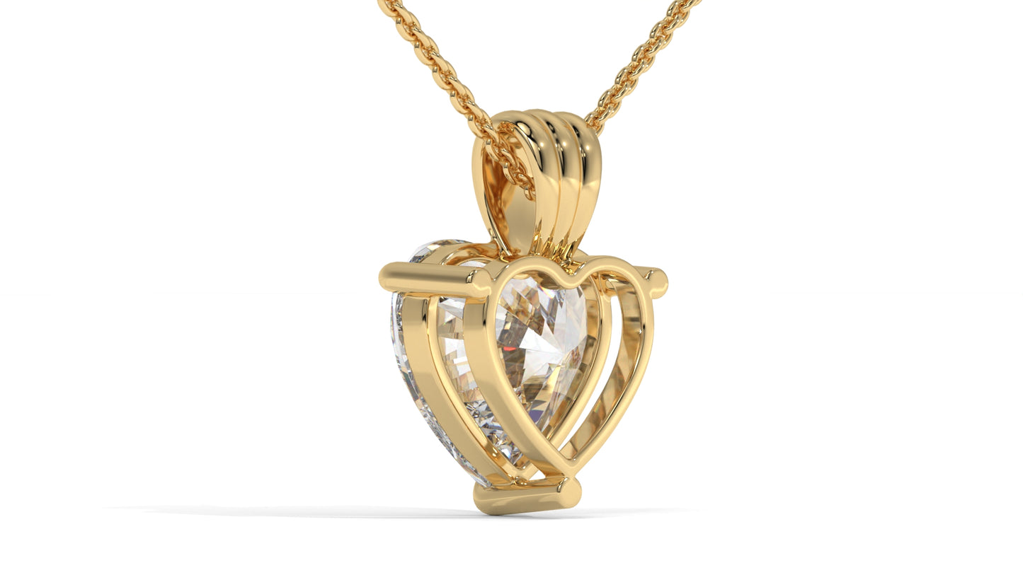 3.00 CTW Heart-Shaped Diamond Solitaire Pendant in 14K Yellow Gold – Secure Claw-Prong Setting