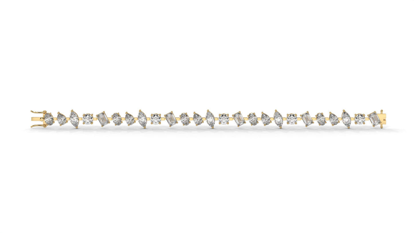 12.50 CTW Mixed Shape Diamond Bracelet in 14K Yellow Gold – Round, Emerald, Oval, Pear & Marquise Cut