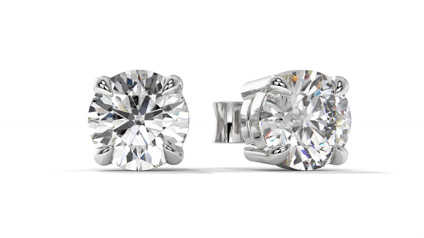 6 CTW Round Diamond Stud Earrings In 14K White Gold – Brilliant-Cut Solitaire, Four-Prong Setting