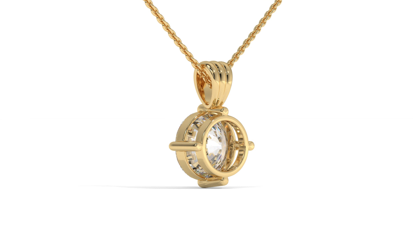 2.00 CTW Round Diamond Four-Prong Solitaire Pendant in 14K Yellow Gold – Secure Claw-Prong Setting