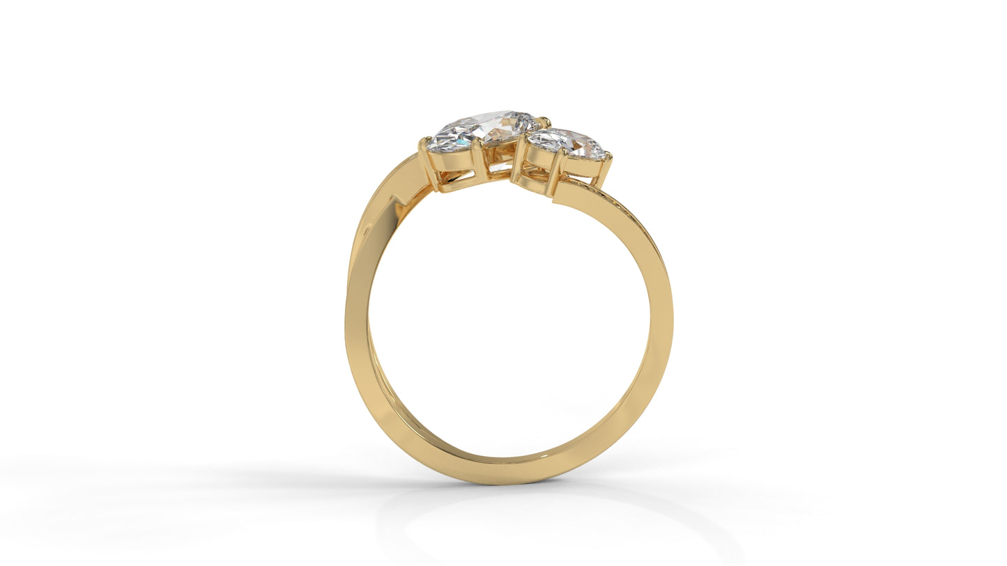 2.07 CTW Toi et Moi Diamond Ring in 14K Yellow Gold with Oval and Round Diamonds