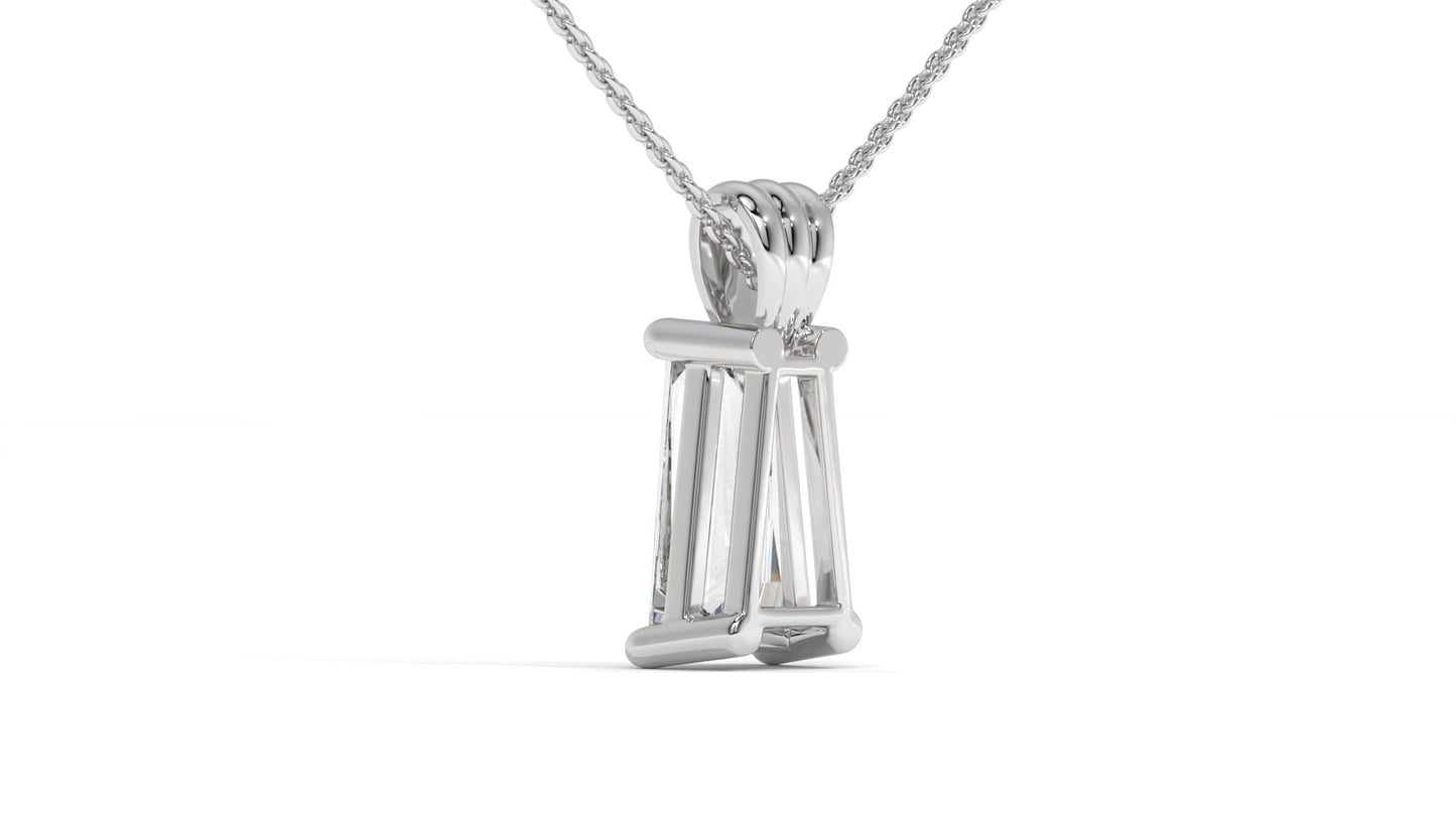 3.00 CTW Tapered Baguette Diamond Solitaire Pendant in 14K White Gold – Secure Claw-Prong Setting