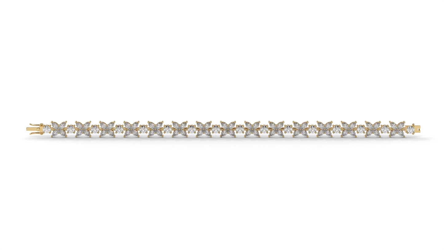 9.74 CTW Diamond Floral Bracelet in 14K Yellow Gold - Elegant Nature-Inspired Design