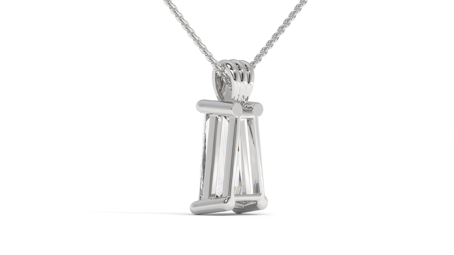 4.00 CTW Tapered Baguette Diamond Solitaire Pendant in 14K White Gold – Secure Claw-Prong Setting