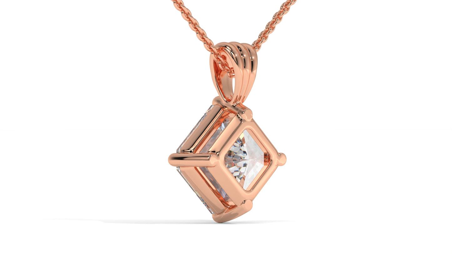 3.00 CTW Asscher-Cut Diamond Solitaire Pendant in 14K Rose Gold – Secure Claw-Prong Setting