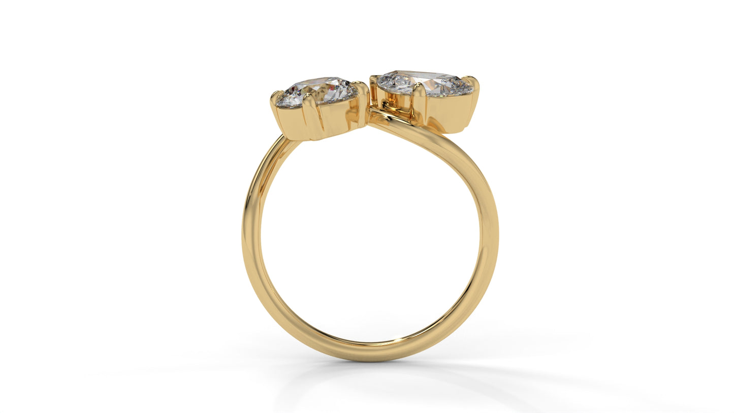 2.50 CTW Toi et Moi Diamond Ring in 14K Yellow Gold with Round and Pear Cut Diamonds