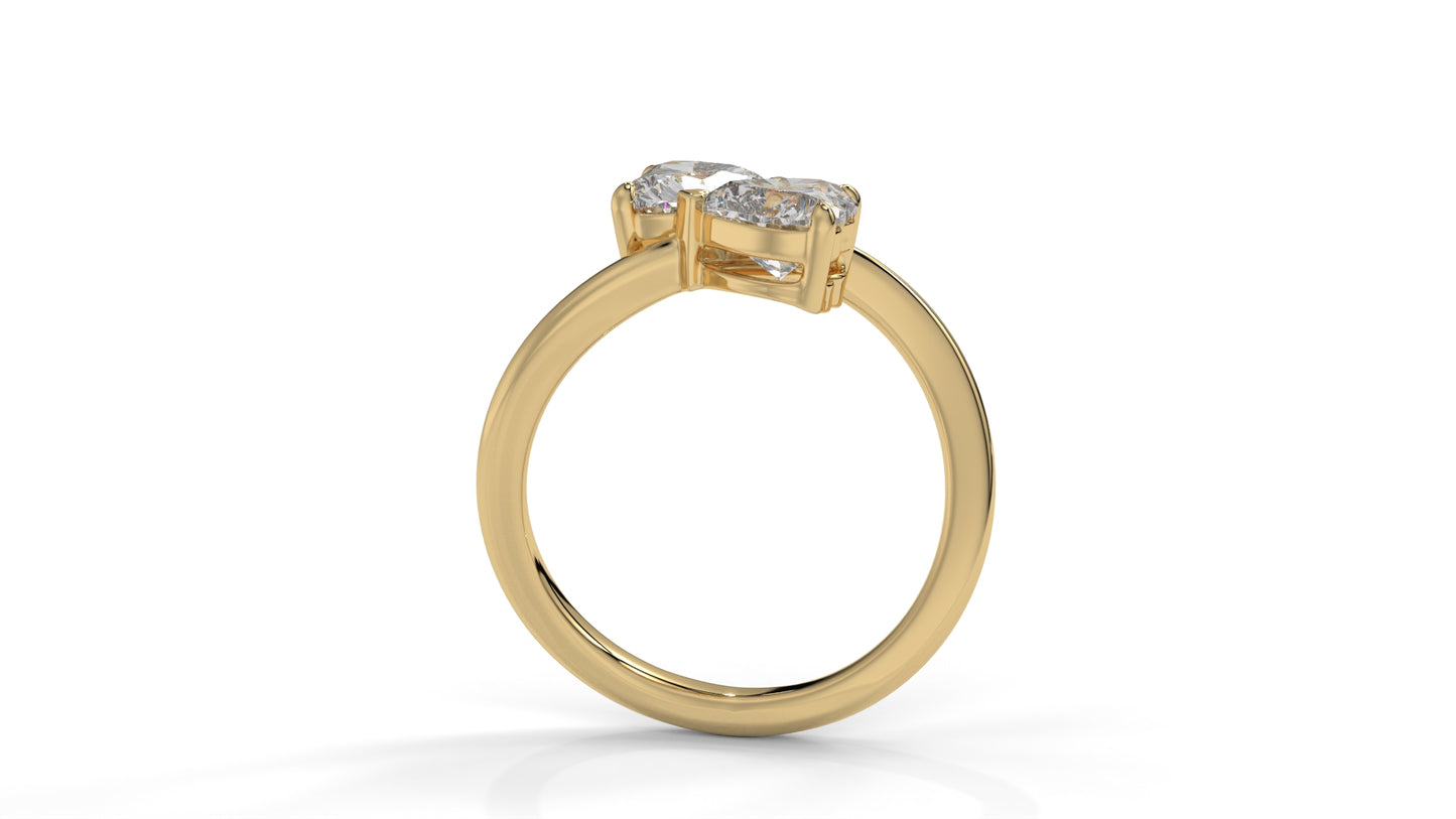 2.00 CTW Toi et Moi Diamond Ring in 14K Yellow Gold with Heart Shape Diamonds