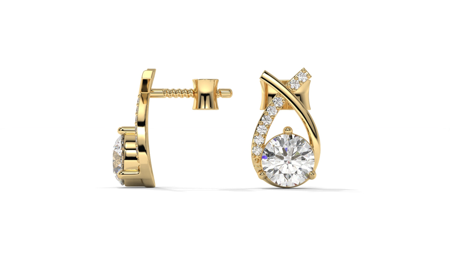 1.08 CTW Round Diamond Modern Drop Earrings in 14K Yellow Gold