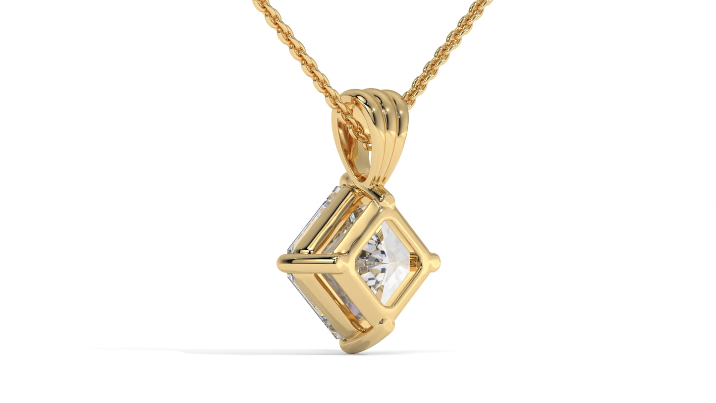 2.00 CTW Asscher-Cut Diamond Solitaire Pendant in 14K Yellow Gold – Secure Claw-Prong Setting