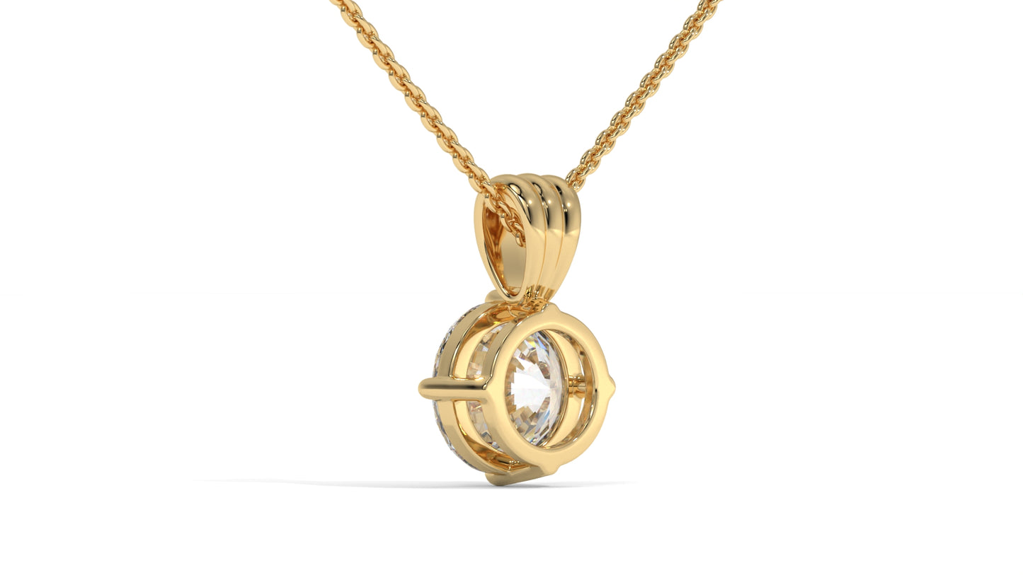 1.00 CTW Round Diamond Four-Prong Solitaire Pendant in 14K Yellow Gold – Secure Claw-Prong Setting