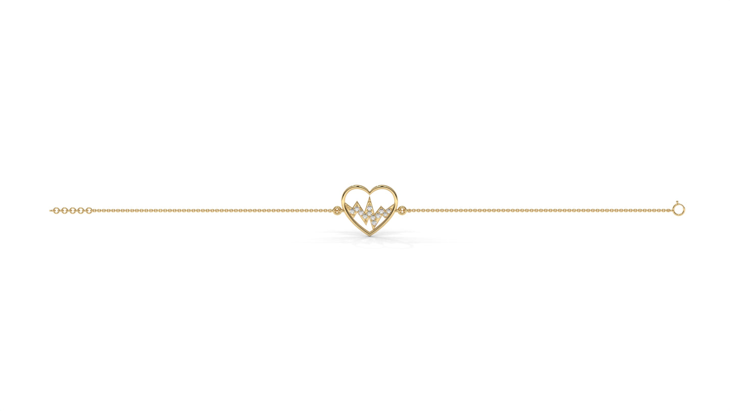 0.11 CTW Diamond Heartbeat Bracelet in 14K Yellow Gold – Heart Outline Design