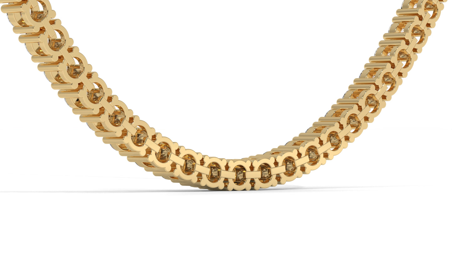 15 CTW Diamond Tennis Necklace in 14K Yellow Gold – Classic Round Cut Single Row In 17 Inch