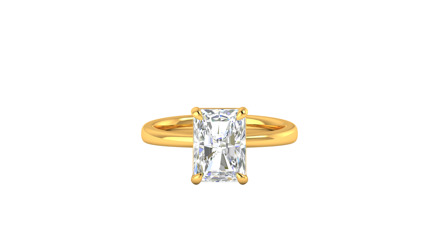 3.00 Ctw Radiant Cut Solitaire Engagement Ring Set In 14K Yellow Gold