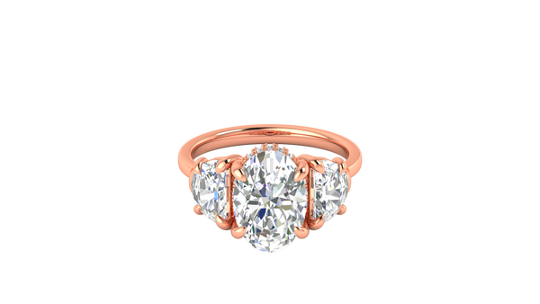 3 Carat Oval Cut Engagement Ring With Half Moon Side Stones In 14K Rose Gold