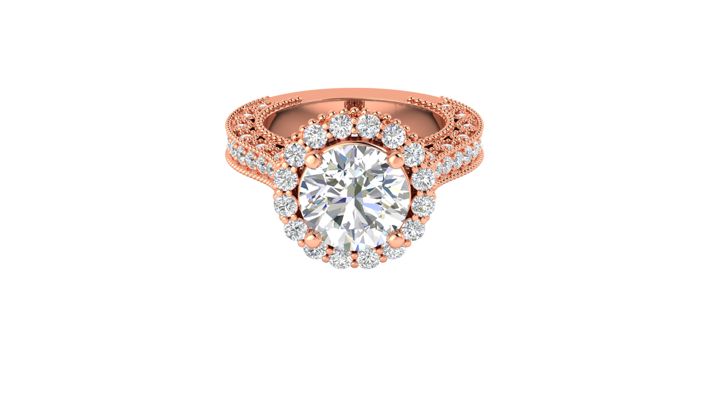 4 Carat Vintage Style Round Engagement Ring In 14K Rose Gold