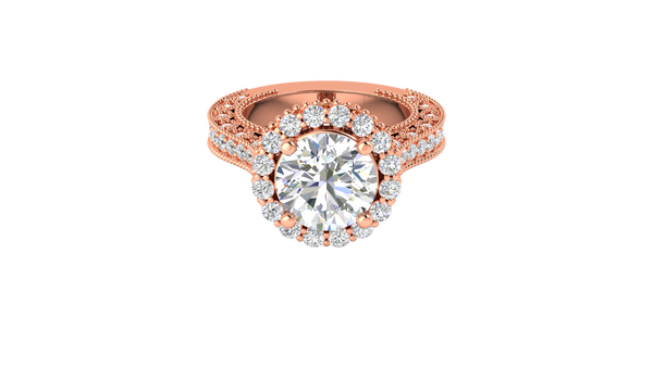 4 Carat Vintage Style Round Engagement Ring In 14K Rose Gold
