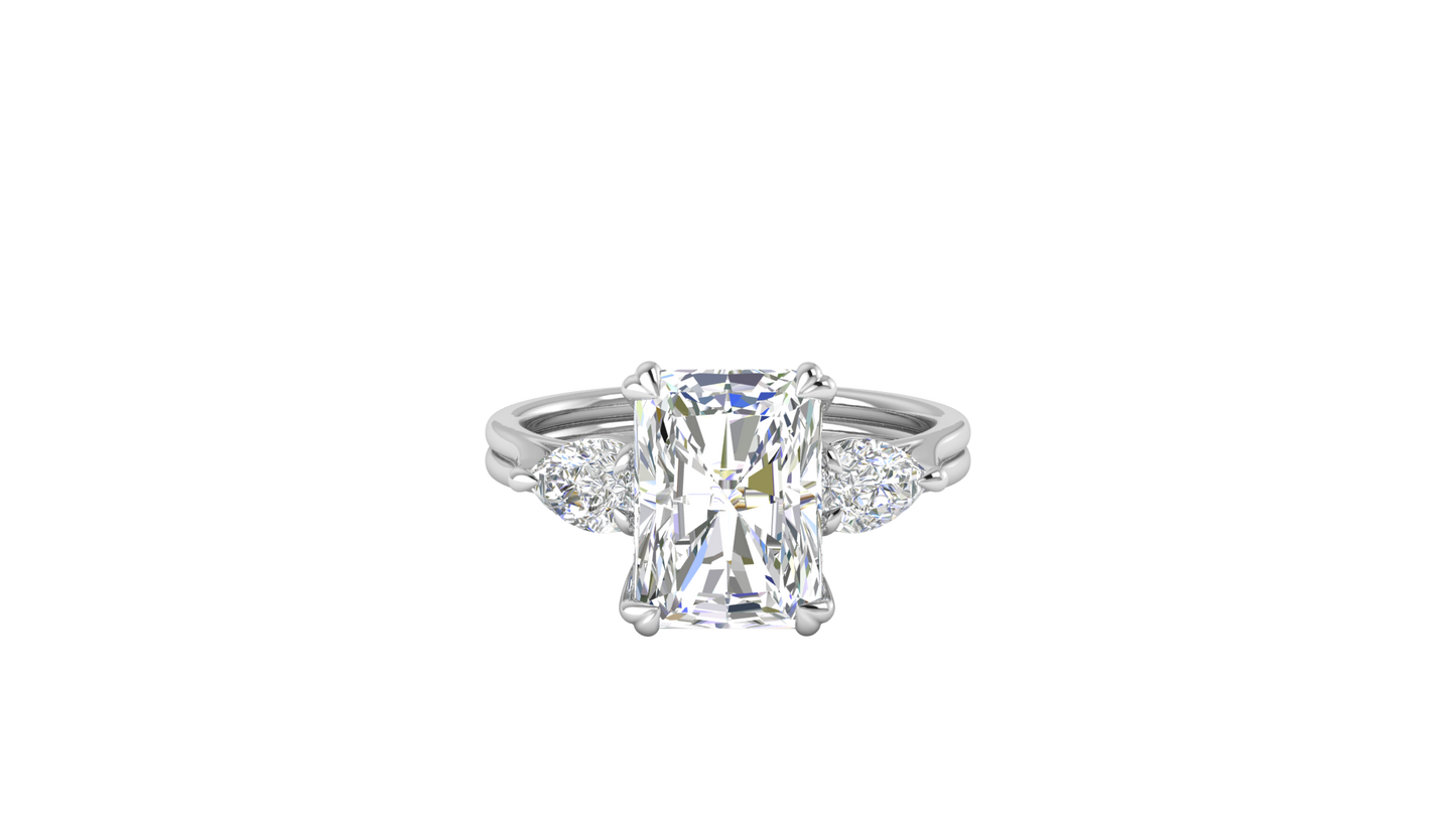 4 Carat Radiant Cut Engagement Ring With Pear Shaped Side Stones In 14K White Gold