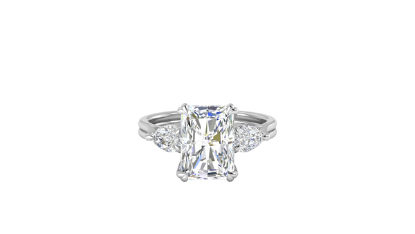 4 Carat Radiant Cut Engagement Ring With Pear Shaped Side Stones In 14K White Gold