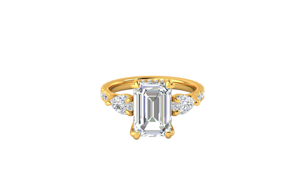 4 Carat Emerald Cut Engagement Ring With Pear Side Stones In 14K Yellow Gold