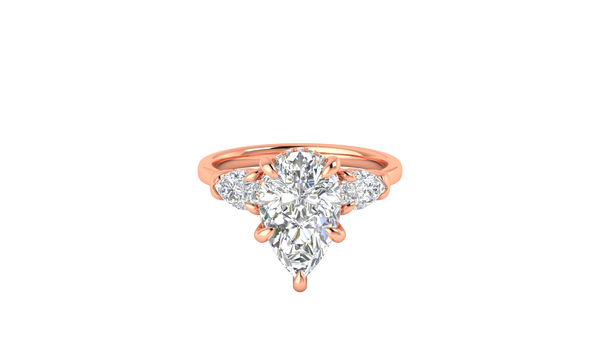 3 Carat Pear Cut Engagement Ring With Pear Shape Side Stones In 14K Rose Gold