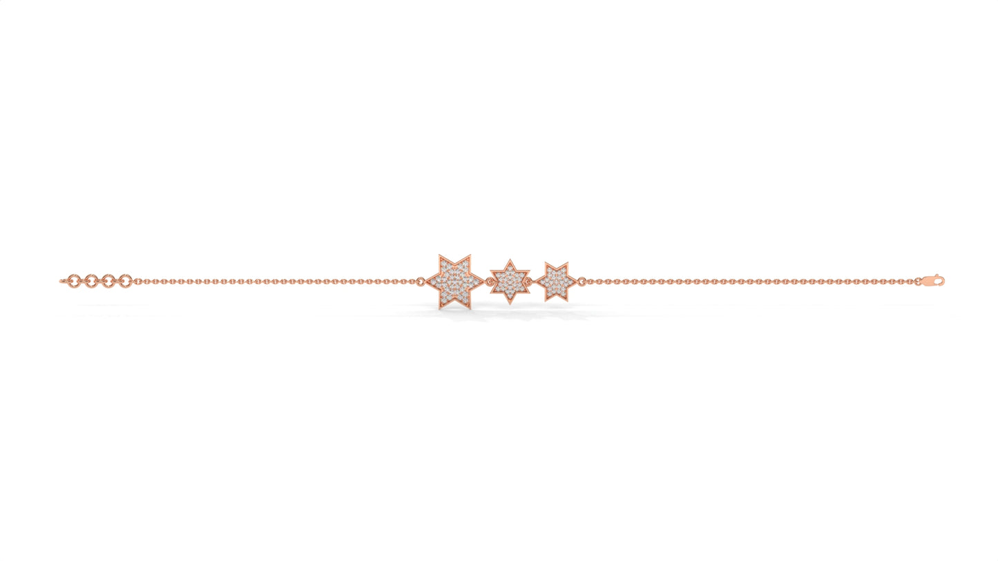 0.45 CTW Diamond Star Bracelet in 14K Rose Gold – Triple Star Pavé Design