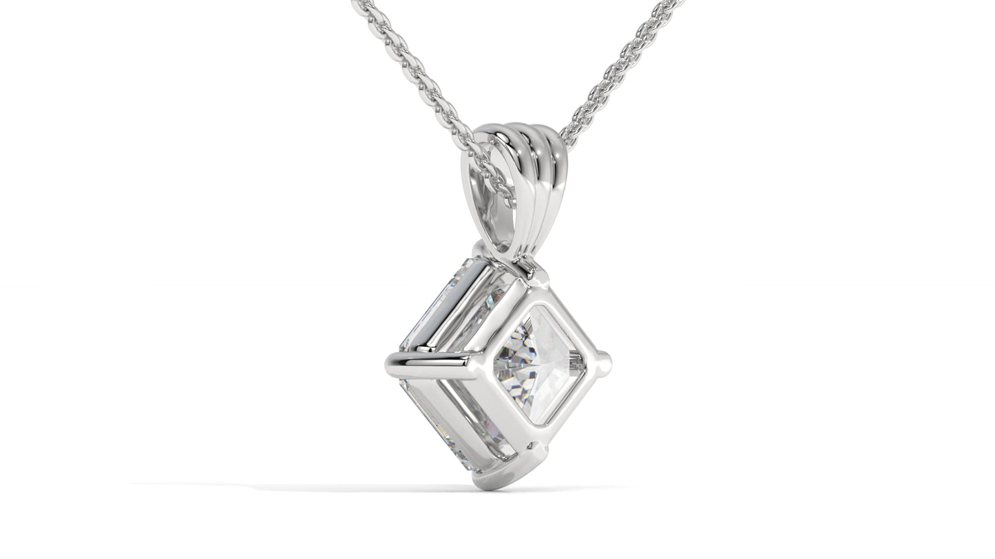2.00 CTW Asscher-Cut Diamond Solitaire Pendant in 14K White Gold – Secure Claw-Prong Setting