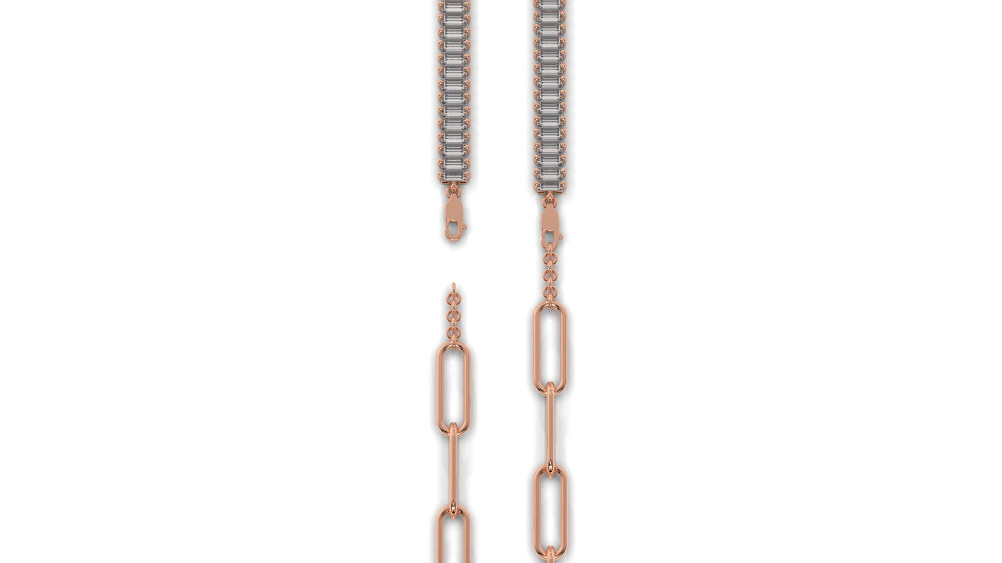 6.44 CTW Straight Baguette Diamond Bracelet in 14K Rose Gold – Modern Link Design