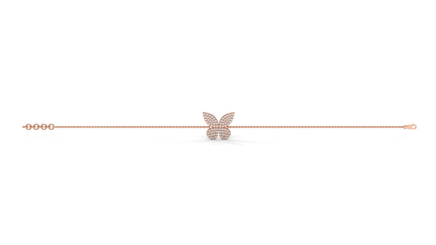 0.43 CTW Diamond Butterfly Bracelet in 14K Rose Gold – Pavé Butterfly Design