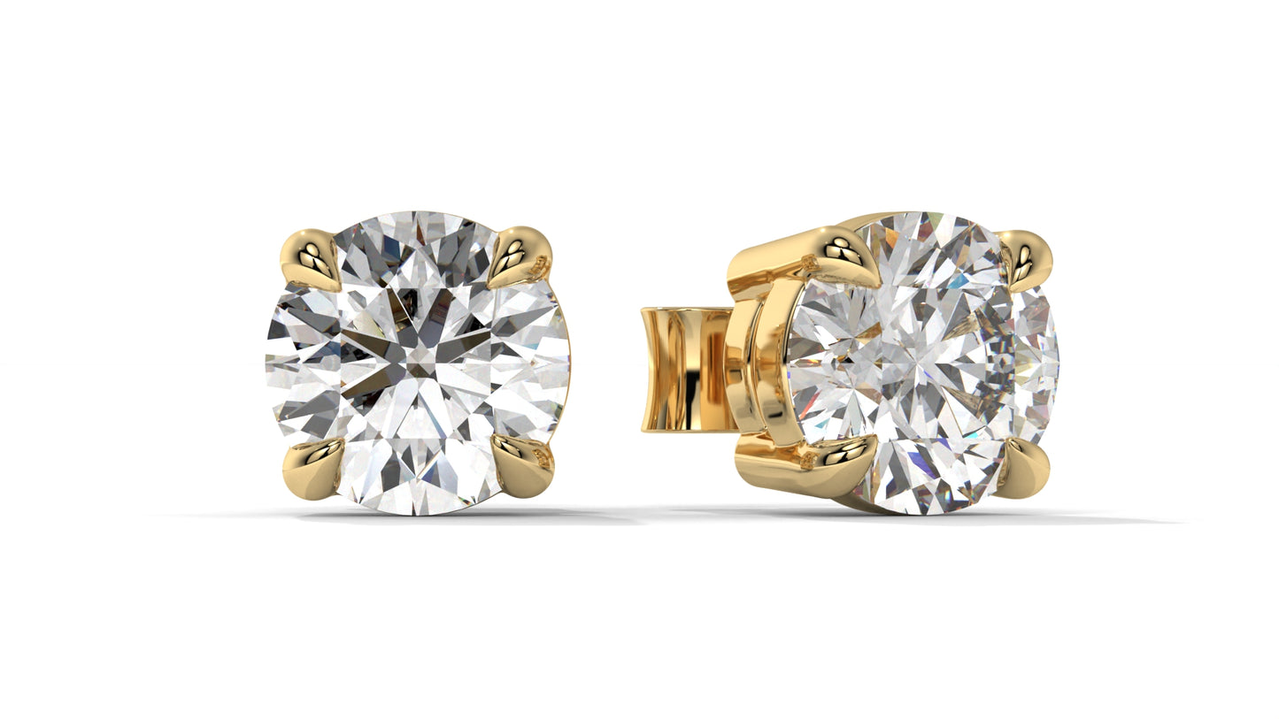 6 CTW Round Diamond Stud Earrings In 14K Yellow Gold – Brilliant-Cut Solitaire, Four-Prong Setting