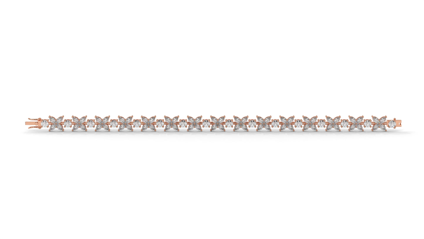 9.74 CTW Diamond Floral Bracelet in 14K Rose Gold - Elegant Nature-Inspired Design