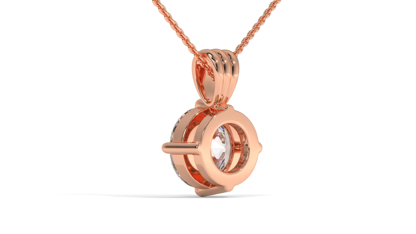 3.00 CTW Round Diamond Four-Prong Solitaire Pendant in 14K Rose Gold – Secure Claw-Prong Setting