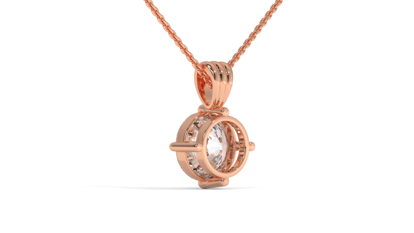 2.00 CTW Round Diamond Four-Prong Solitaire Pendant in 14K Rose Gold – Secure Claw-Prong Setting