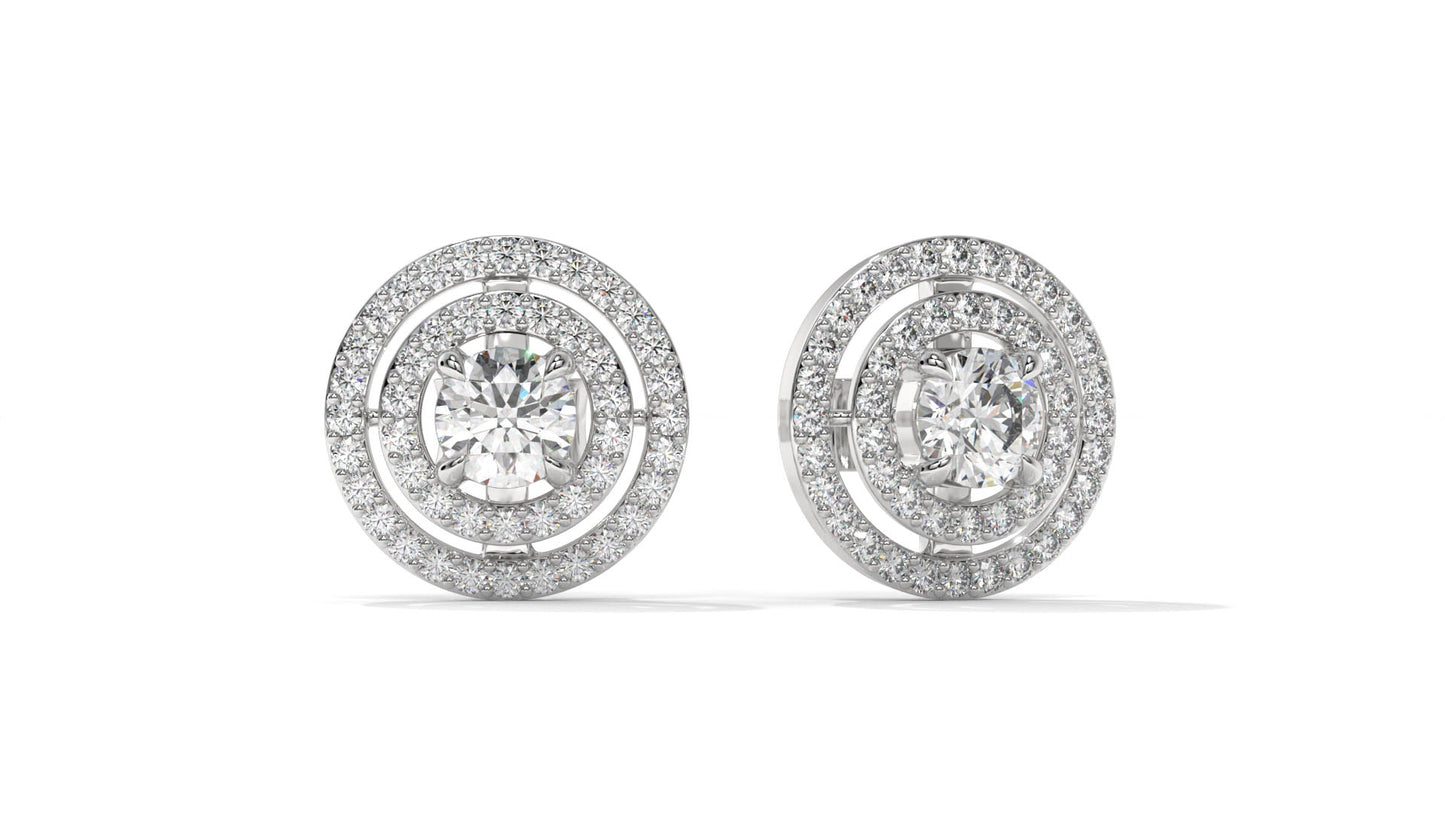1.92 CTW Round Diamond Double-Halo Stud Earrings in 14K White Gold