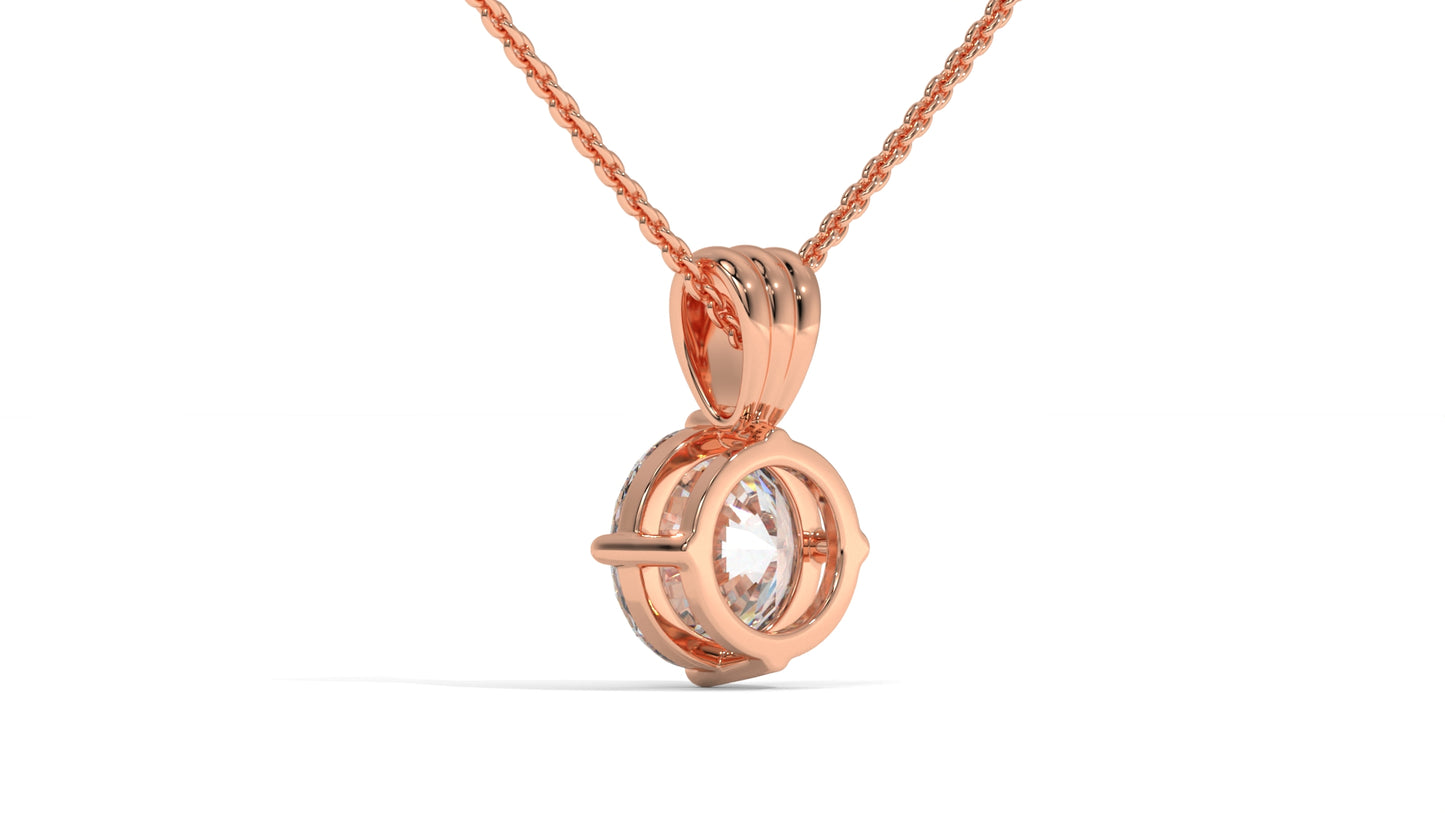 1.00 CTW Round Diamond Four-Prong Solitaire Pendant in 14K Rose Gold – Secure Claw-Prong Setting
