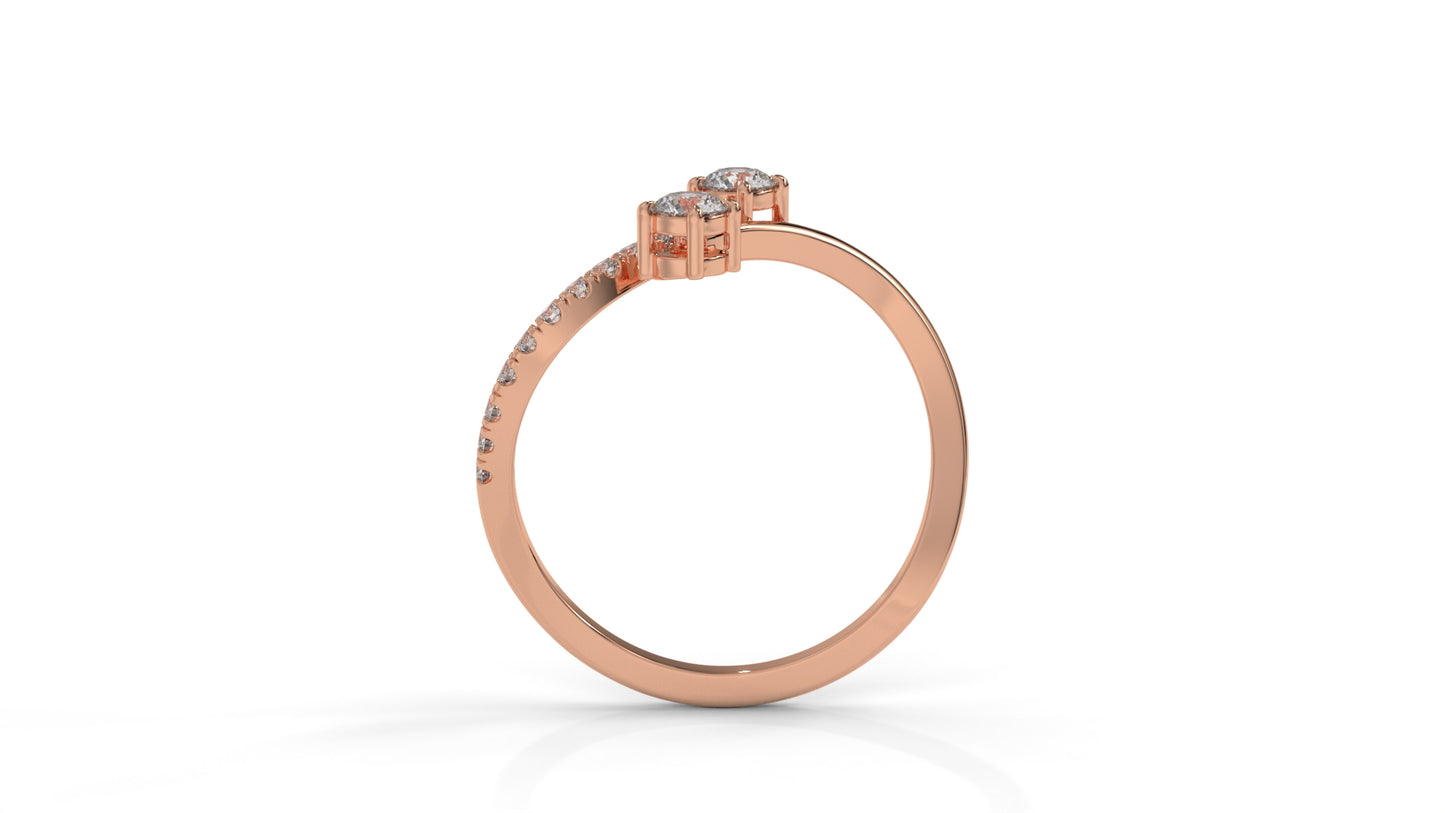 0.34 CTW Toi et Moi Diamond Ring in 14K Rose Gold with Round Cut Diamonds