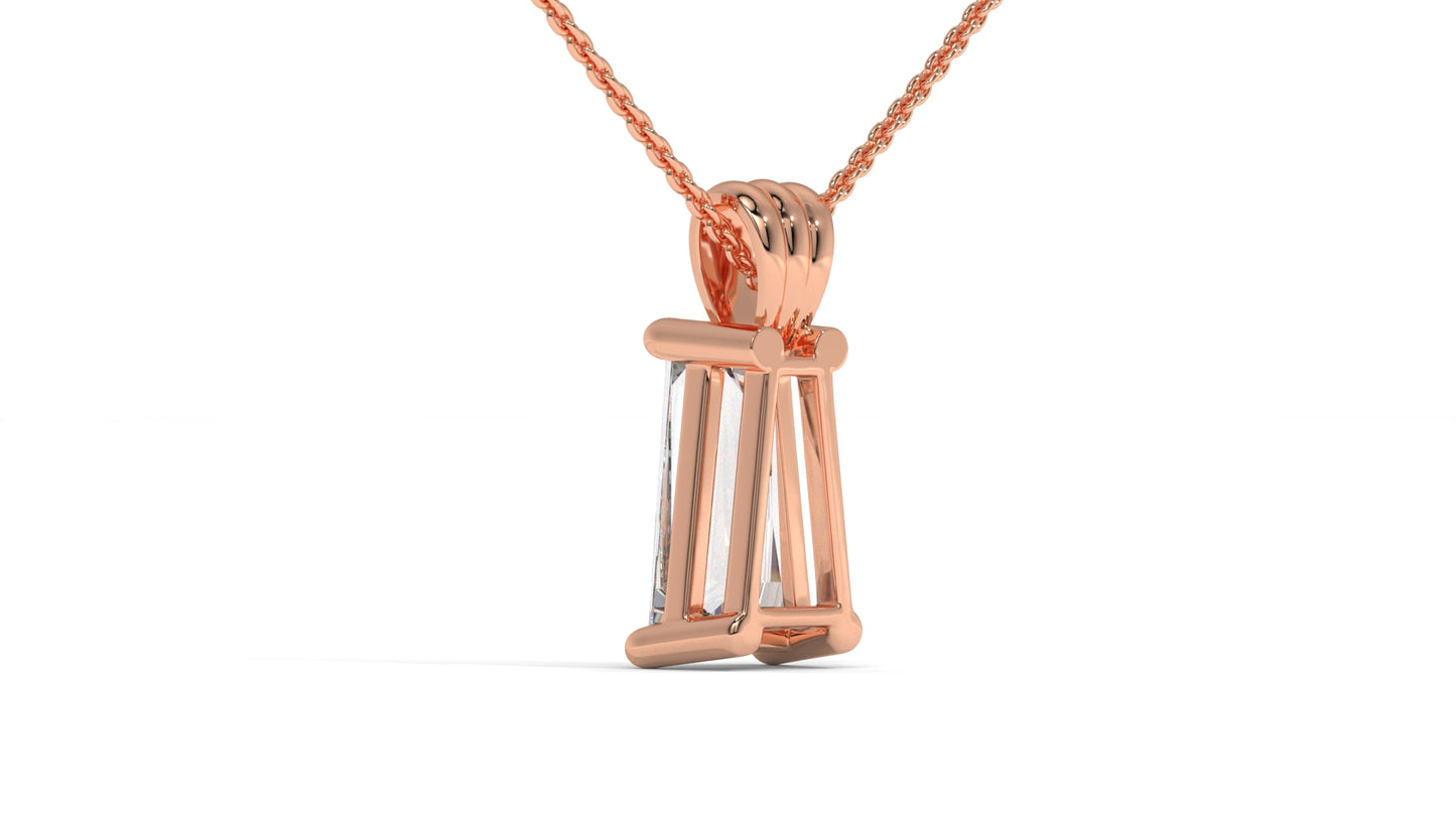 3.00 CTW Tapered Baguette Diamond Solitaire Pendant in 14K Rose Gold – Secure Claw-Prong Setting