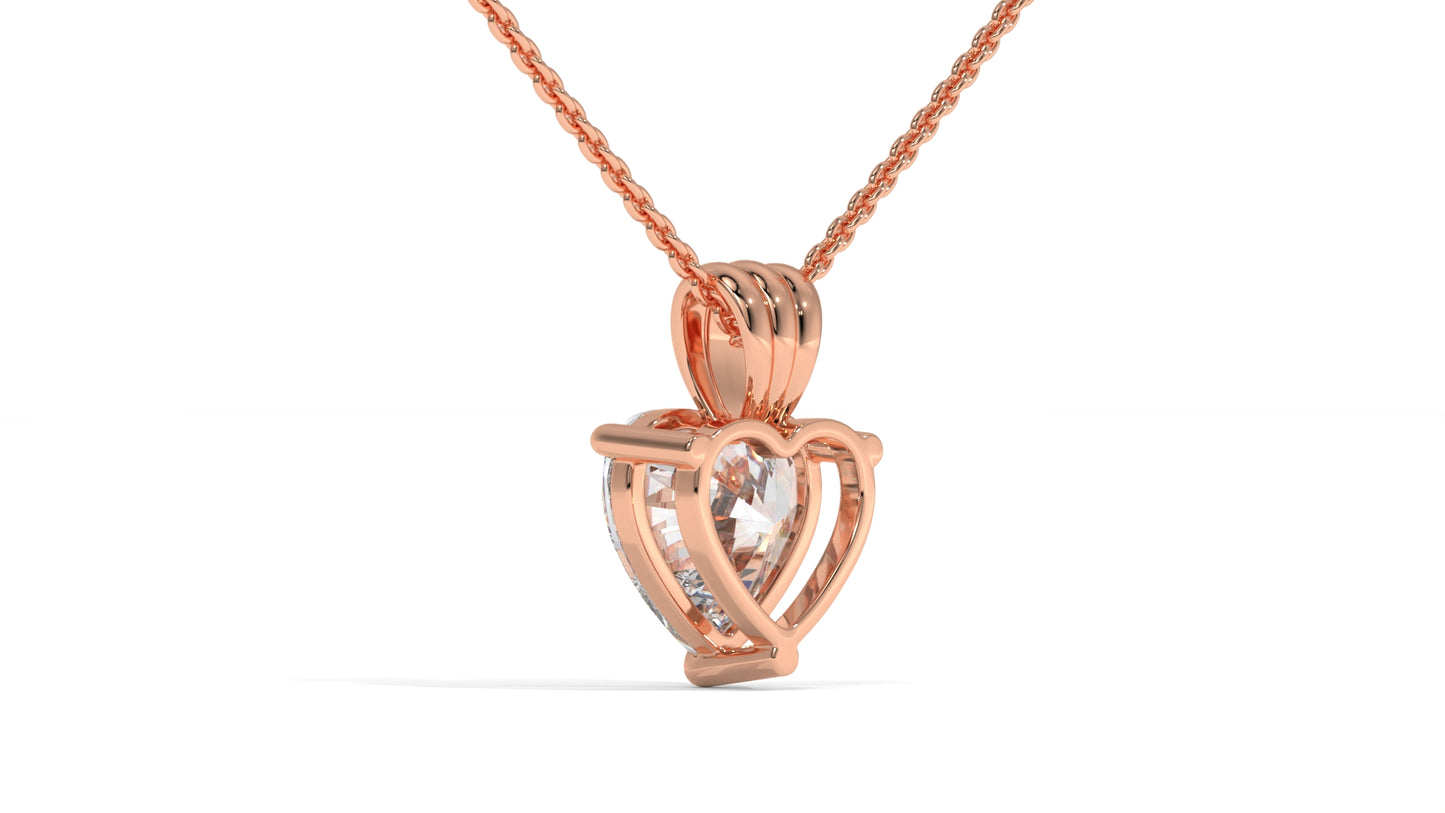 1.50 CTW Heart-Shaped Diamond Solitaire Pendant in 14K Rose Gold – Secure Claw-Prong Setting