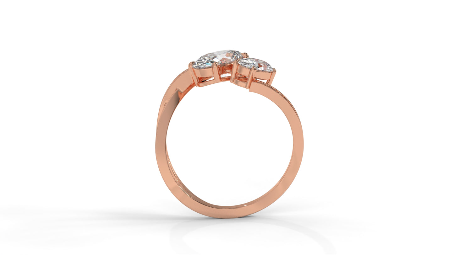 2.07 CTW Toi et Moi Diamond Ring in 14K Rose Gold with Oval and Round Diamonds